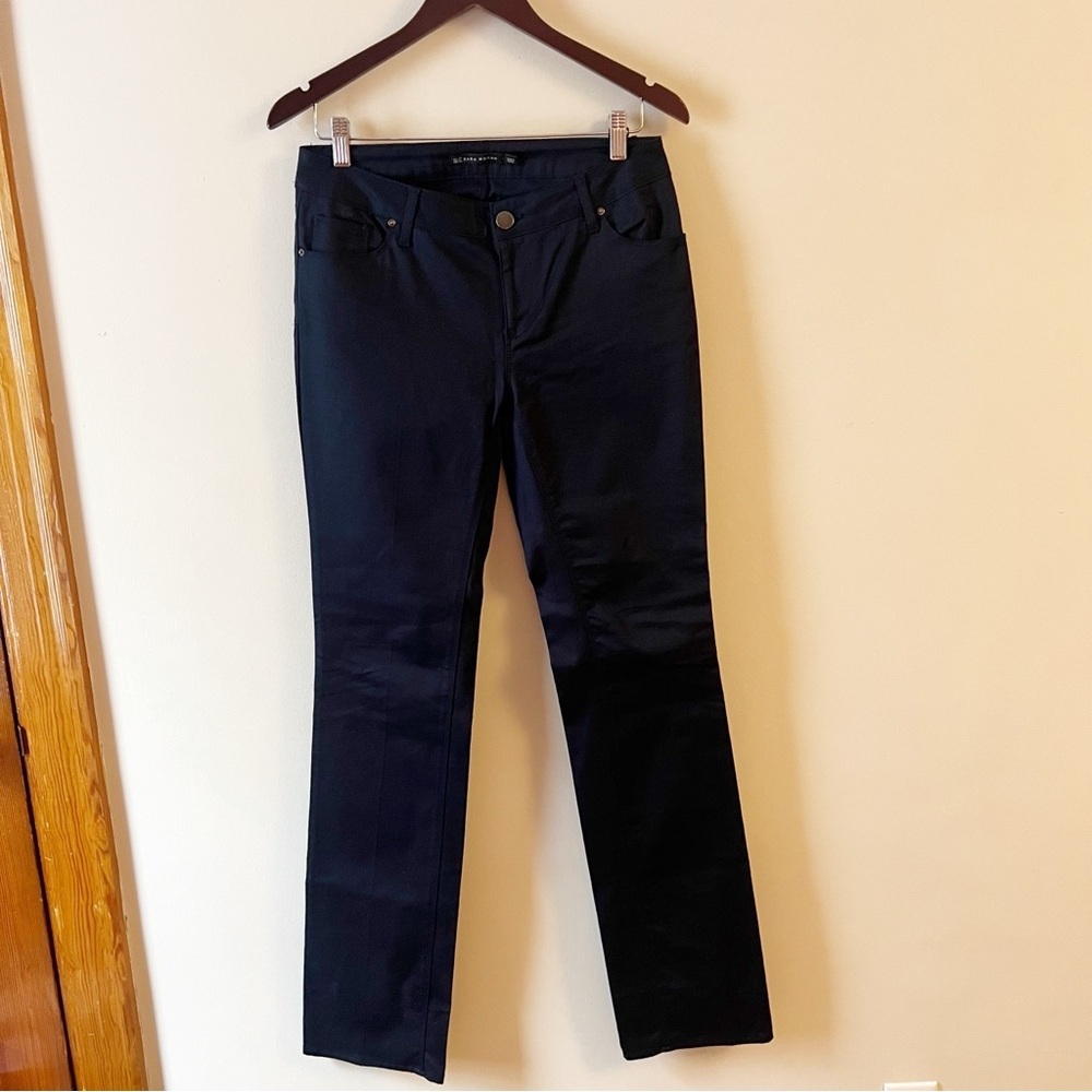 Zara Woman Navy Blue Jeans Skinny Leg Size 6 Rhinestone logo Pockets